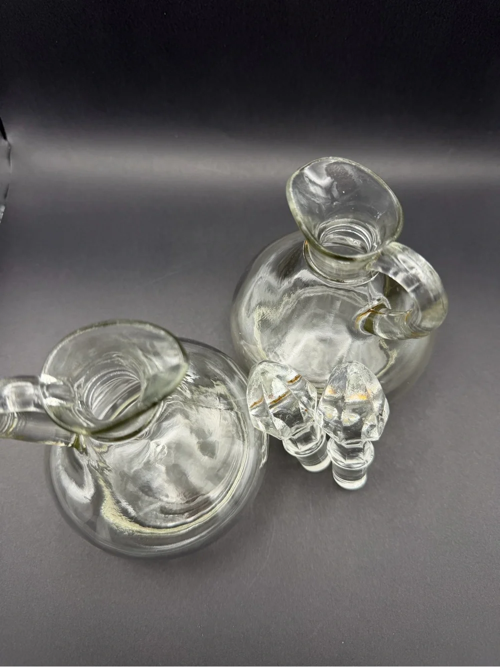 Vintage Anchor Hocking • Clear Glass • Oil & Vinegar Cruet Set of 2